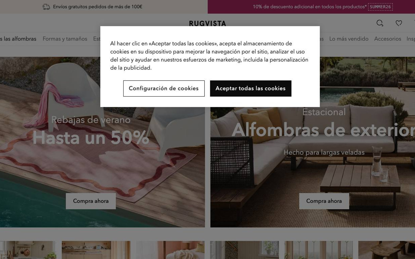 Captura de pantalla de la home de Rugvista