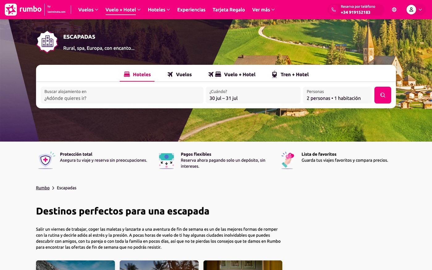 Captura limpia de la home oficial de Rumbo