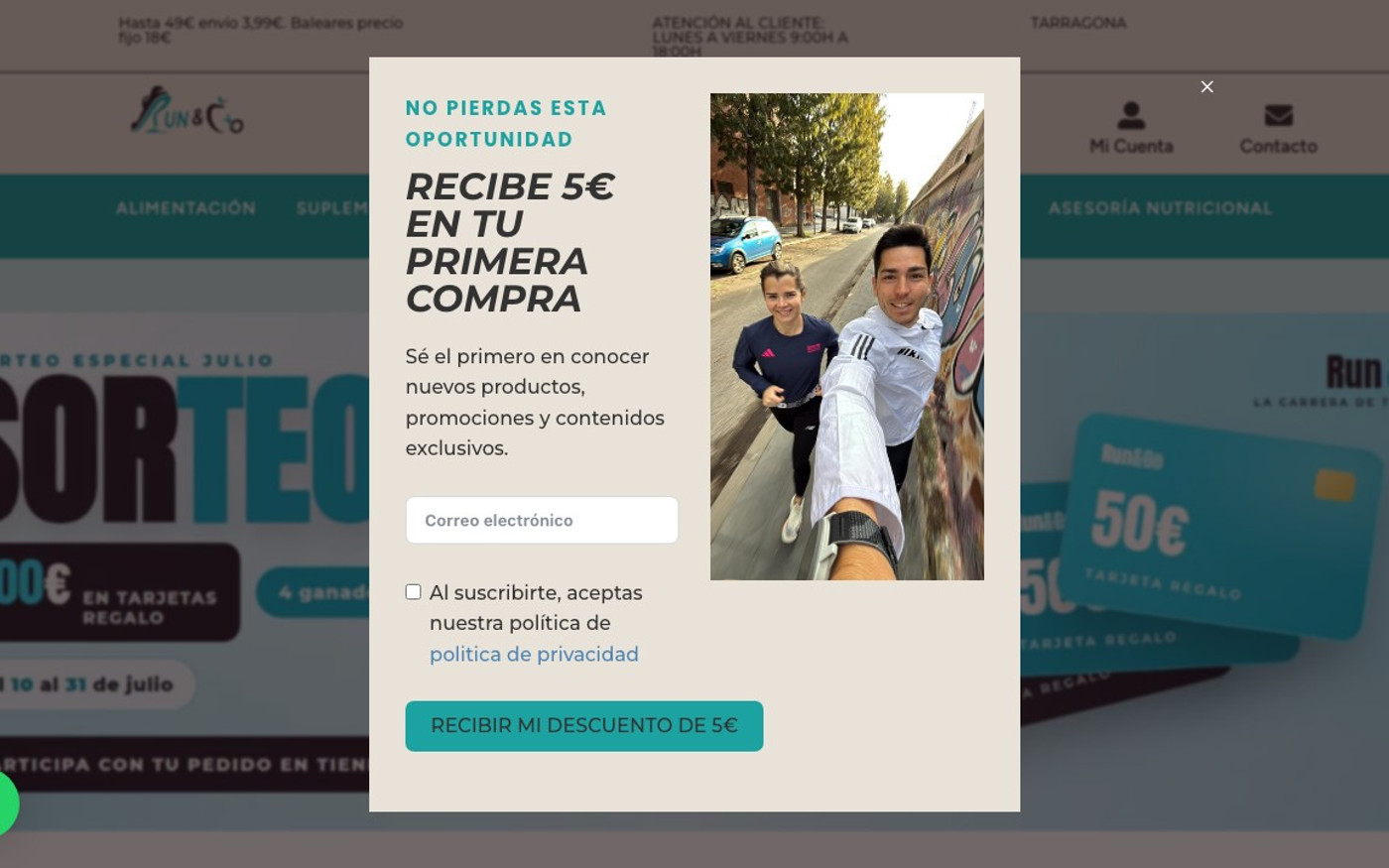 Captura de pantalla de la home de Run&Go
