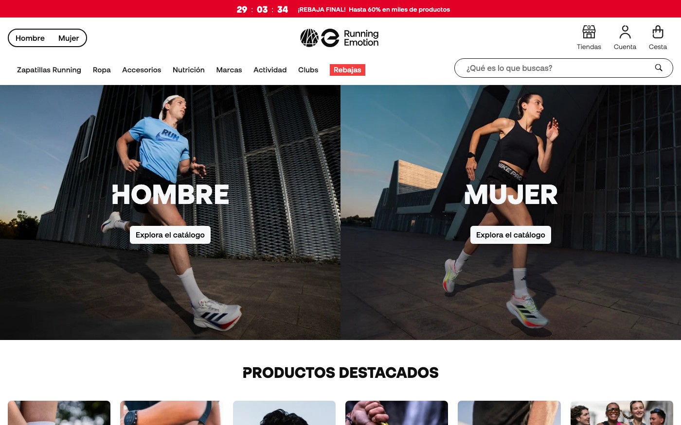 Captura de pantalla de la home de Running Emotion