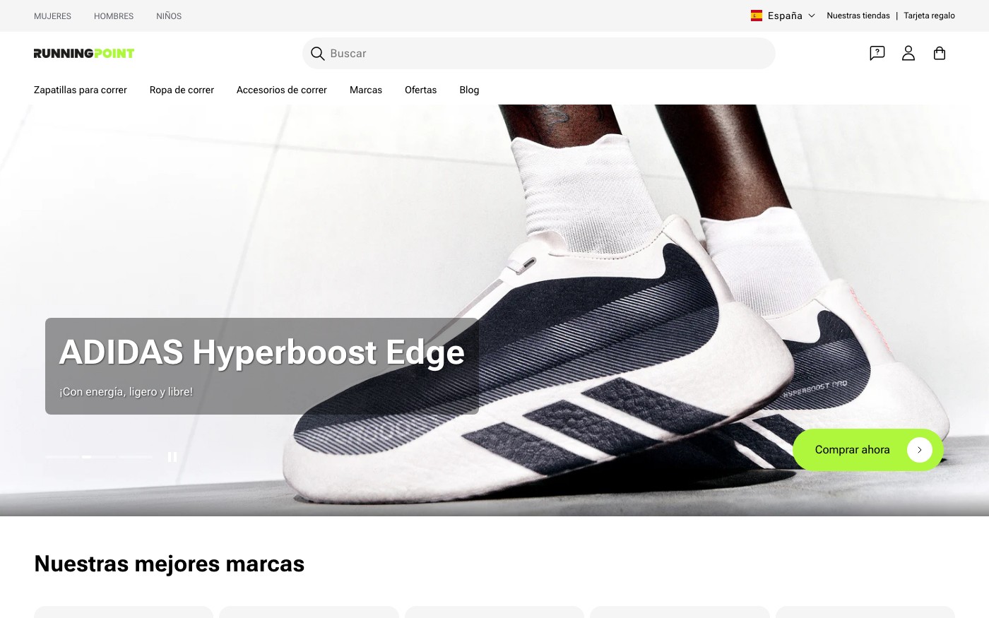 Captura de pantalla de la home de Running Point