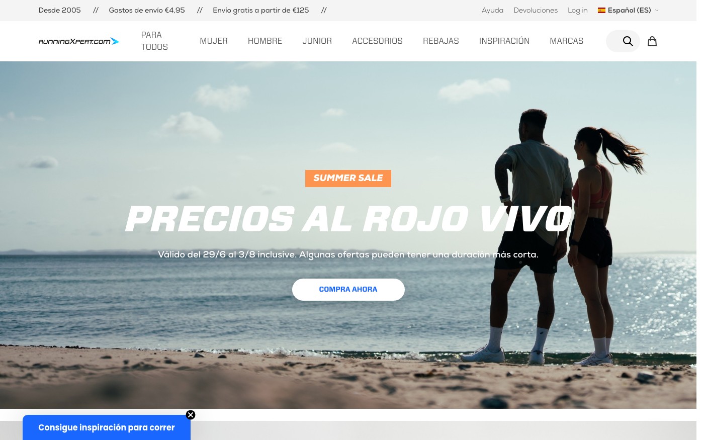 Captura de pantalla de la home de RunningXpert