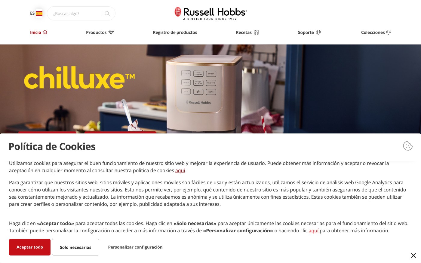 Captura limpia de la home oficial de Russell Hobbs