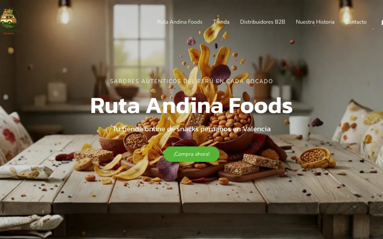 Captura de pantalla de la home de Ruta Andina Foods
