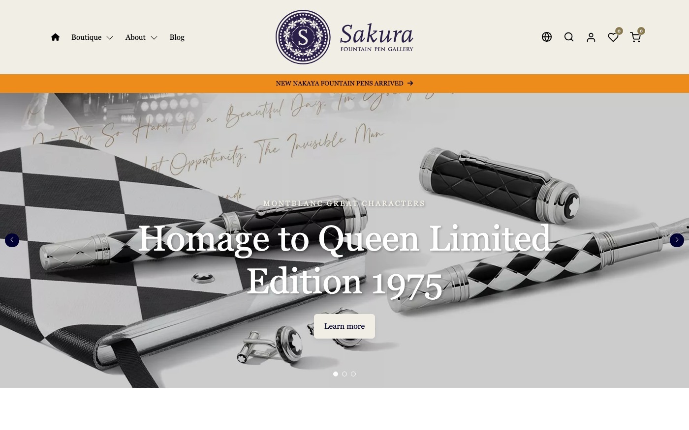 Captura de pantalla de la home de Sakura Fountain Pen Gallery