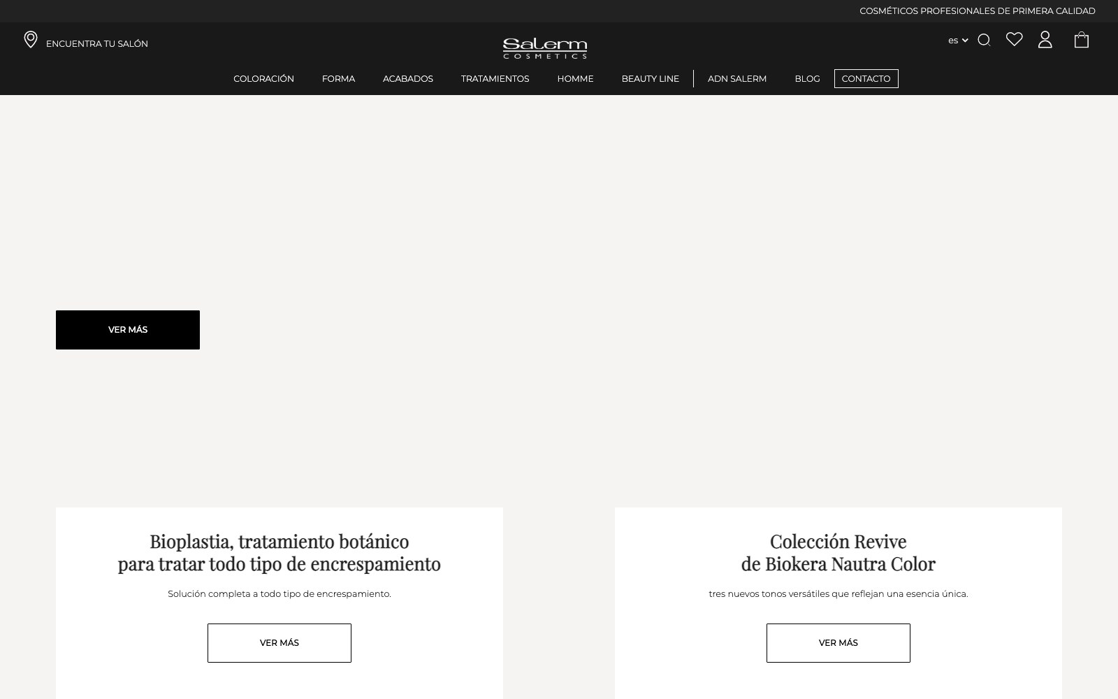 Captura real de la home de Salerm Cosmetics