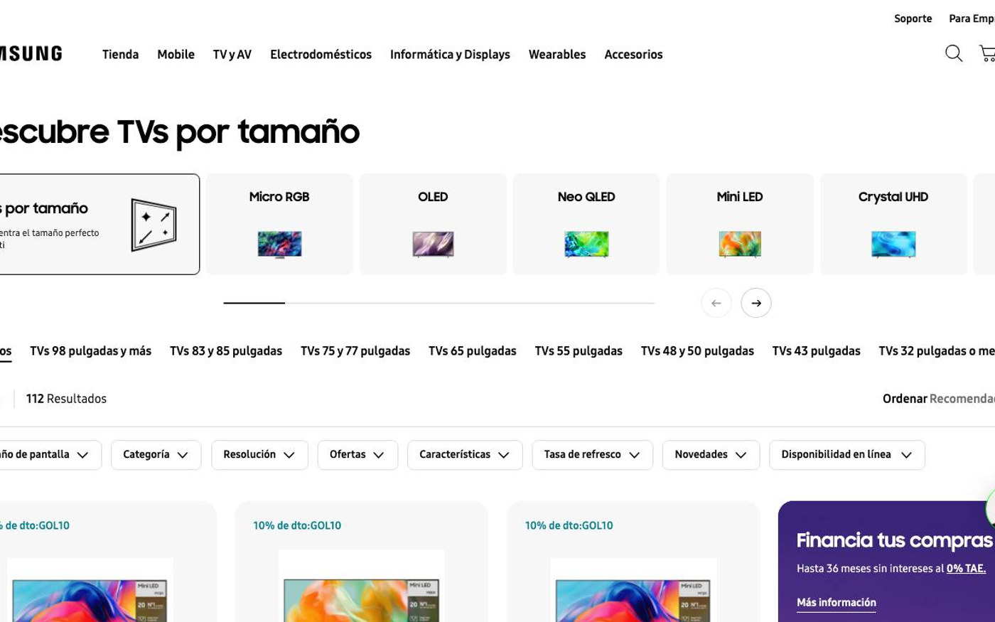 Captura de pantalla de la home de Samsung