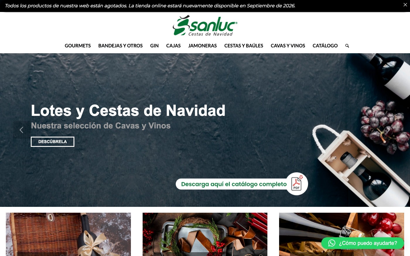 Captura limpia de la home oficial de Sanluc Cestas de Navidad