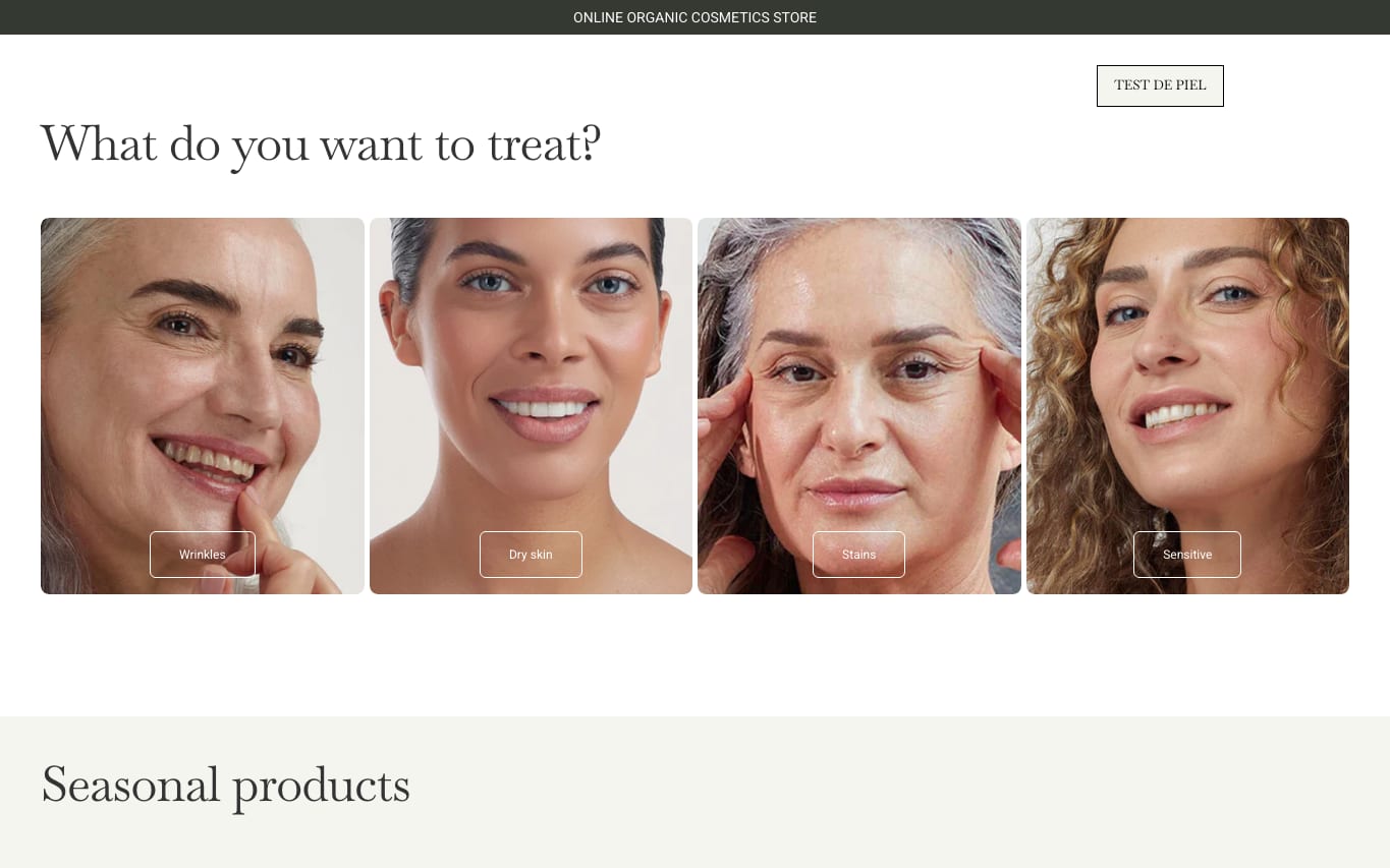 Captura de pantalla de la home de Såper Organic Skincare