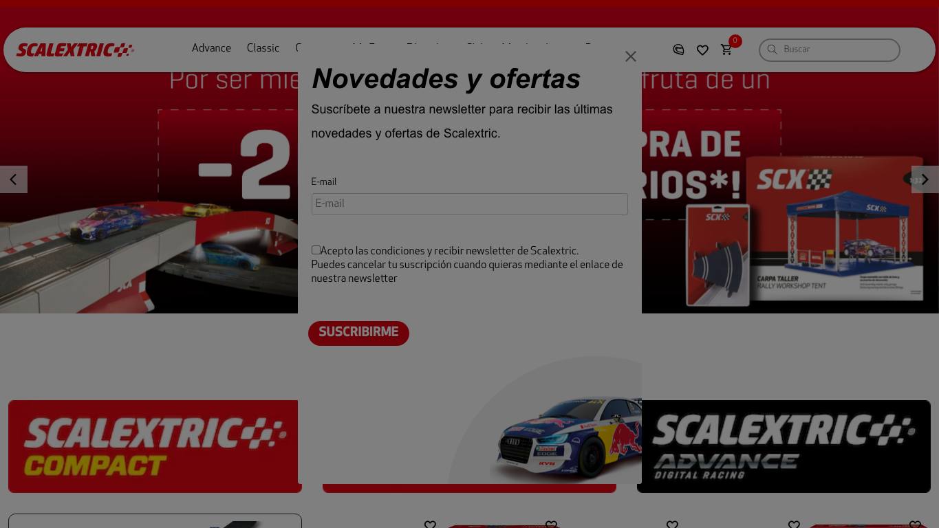 Captura limpia de la home oficial de Scalextric