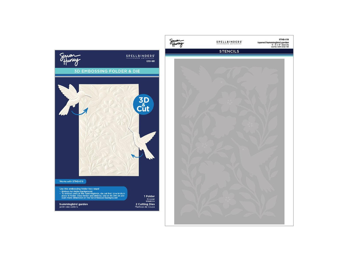Spellbinders - Timeless Textures Collection - 3D Embossing Folder & Stencils - Hummingbird Garden