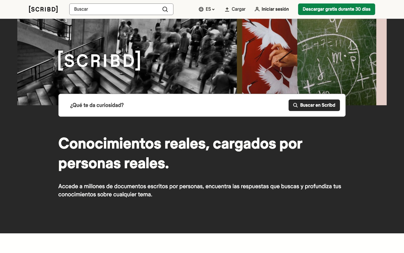 Captura de pantalla de la home de Scribd