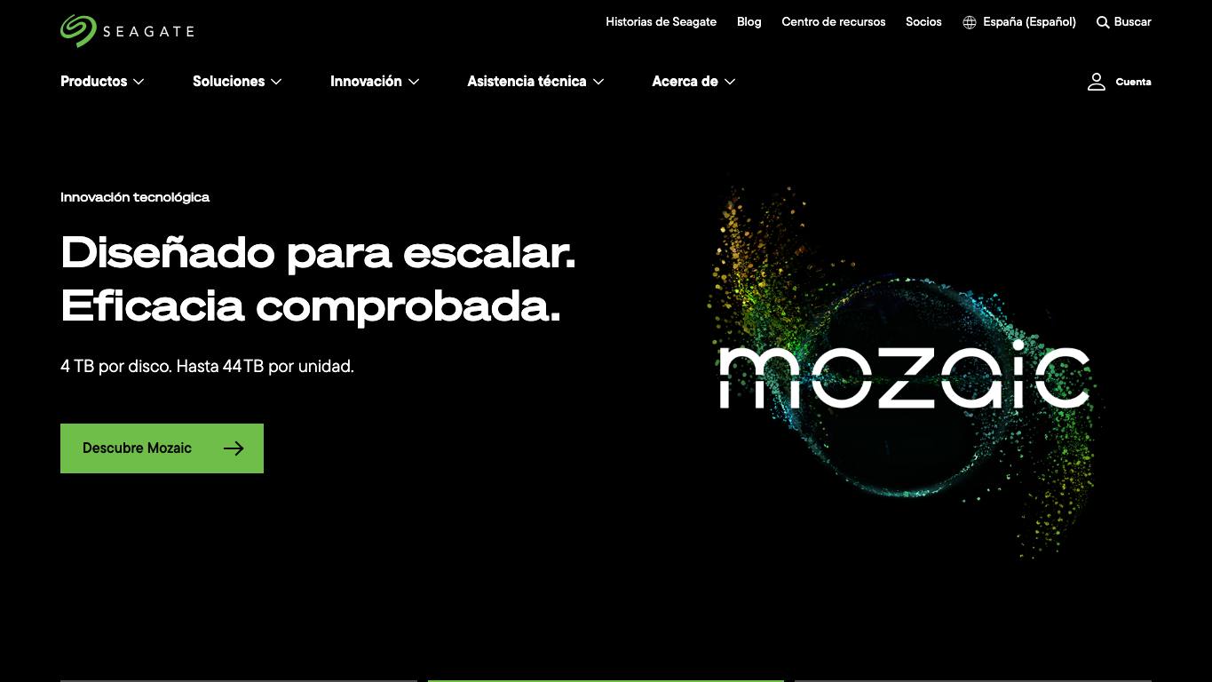 Captura limpia de la home oficial de Seagate