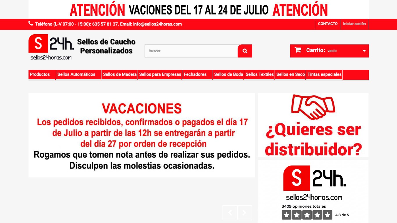 Captura de pantalla de la home de Sellos 24 Horas