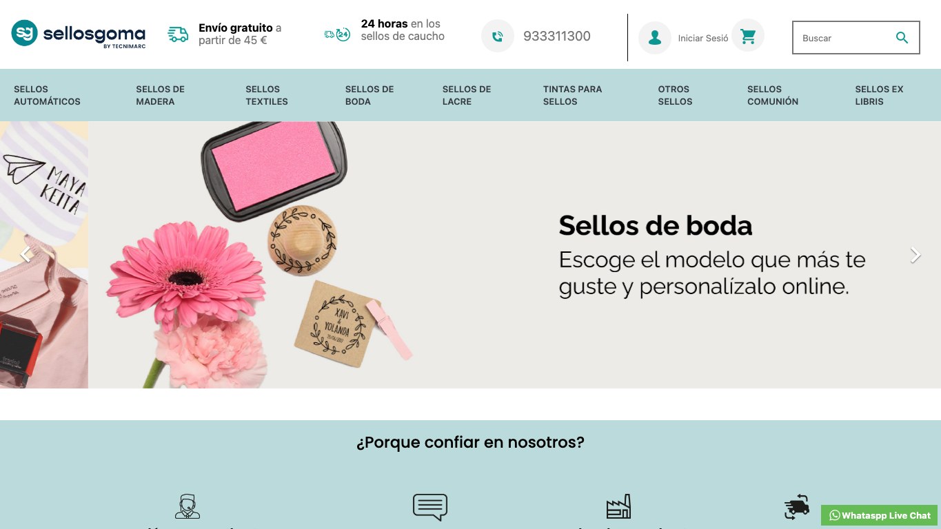 Captura de pantalla de la home de SellosGoma