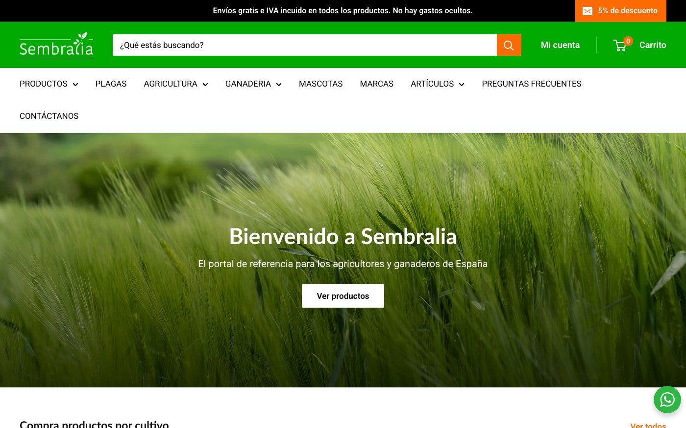 Captura de pantalla de la home de Sembralia