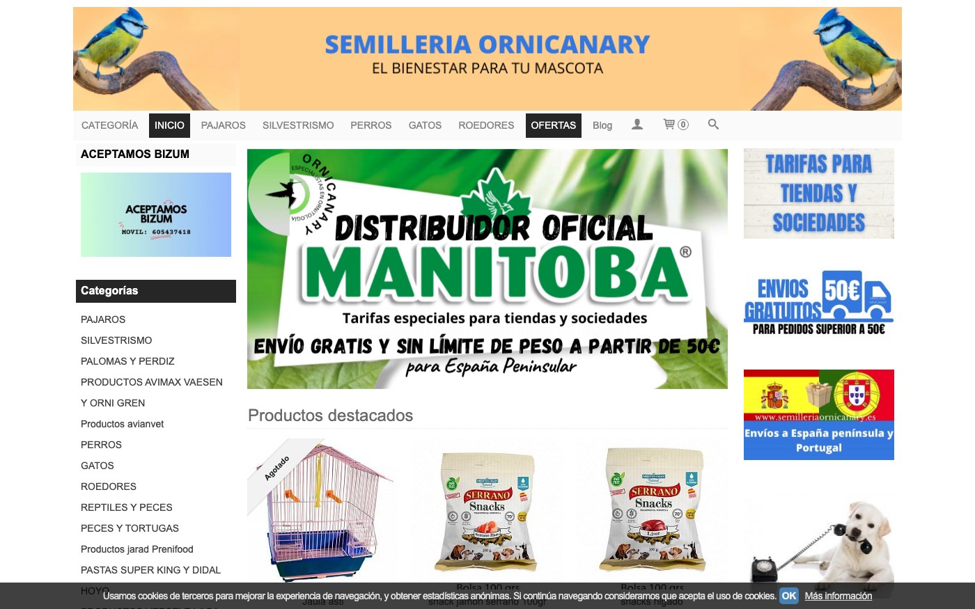 Captura de pantalla de la home de Semillería OrniCanary