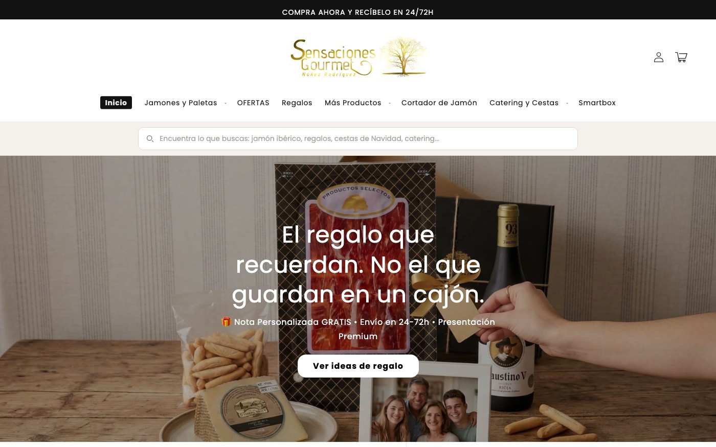 Captura limpia de la home oficial de Sensaciones Gourmet