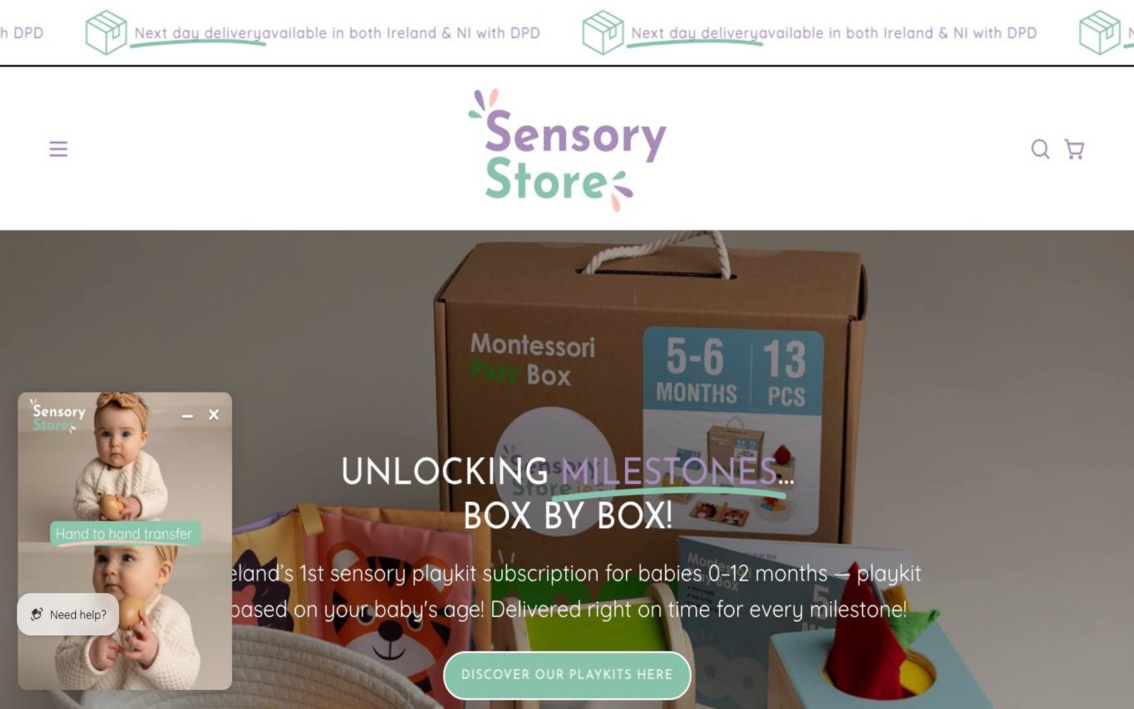 Captura de pantalla de la home de Sensory Store.ie