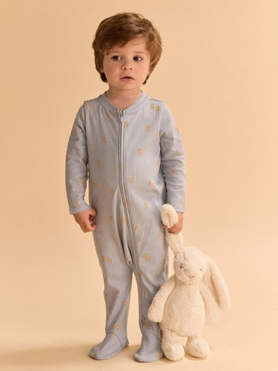 Grenouillère bleu grisé imprimée oursons Bébé Garçon