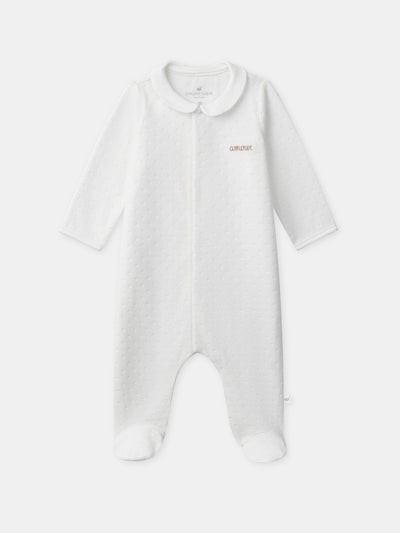 Pijama de terciopelo color crudo con lunares para recién nacidos, unisex