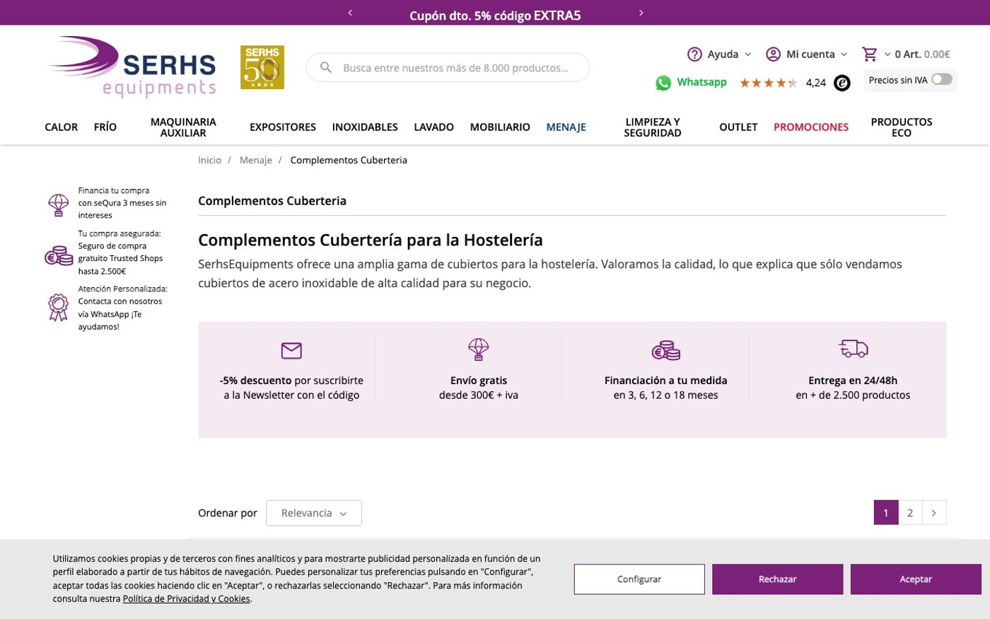Captura limpia de la home oficial de SERHS Equipments