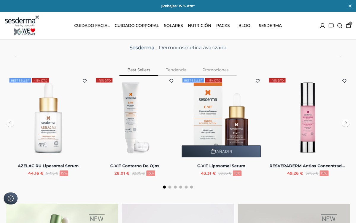 Captura real de la home de Sesderma