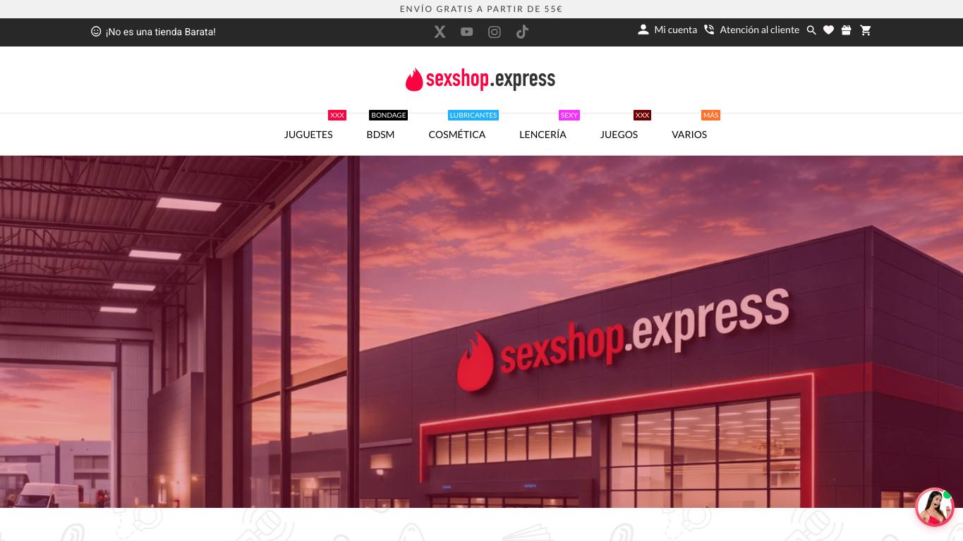 Captura de pantalla de la home de Sexshop Express