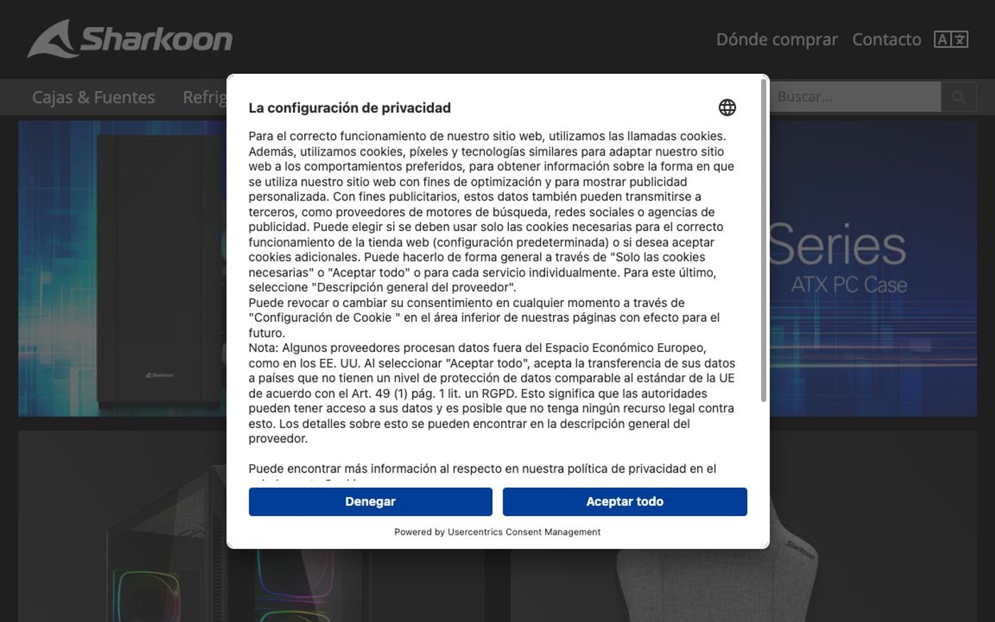 Captura limpia de la home oficial de Sharkoon