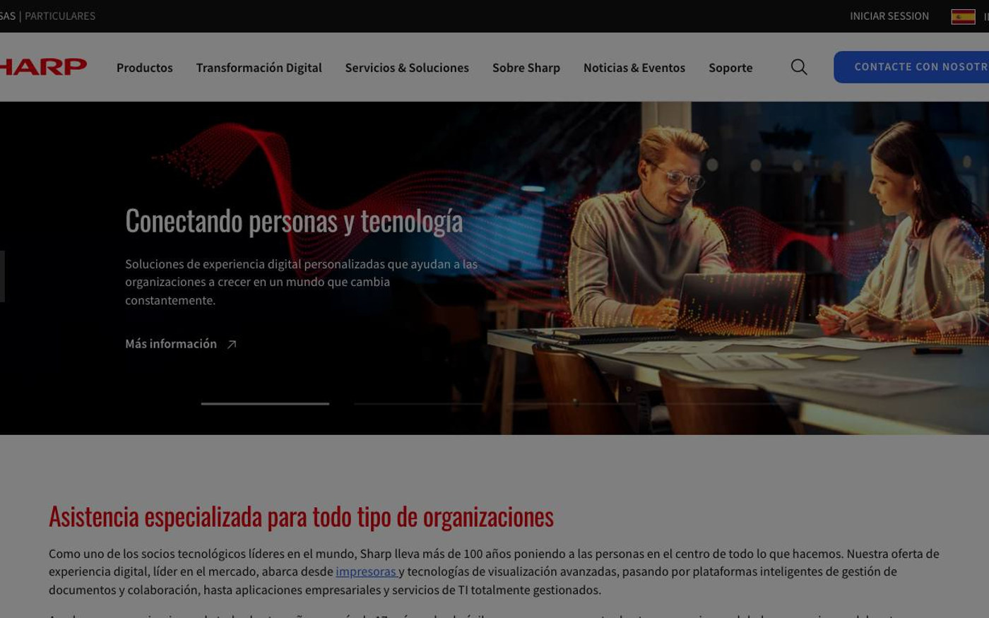 Captura limpia de la home oficial de Sharp