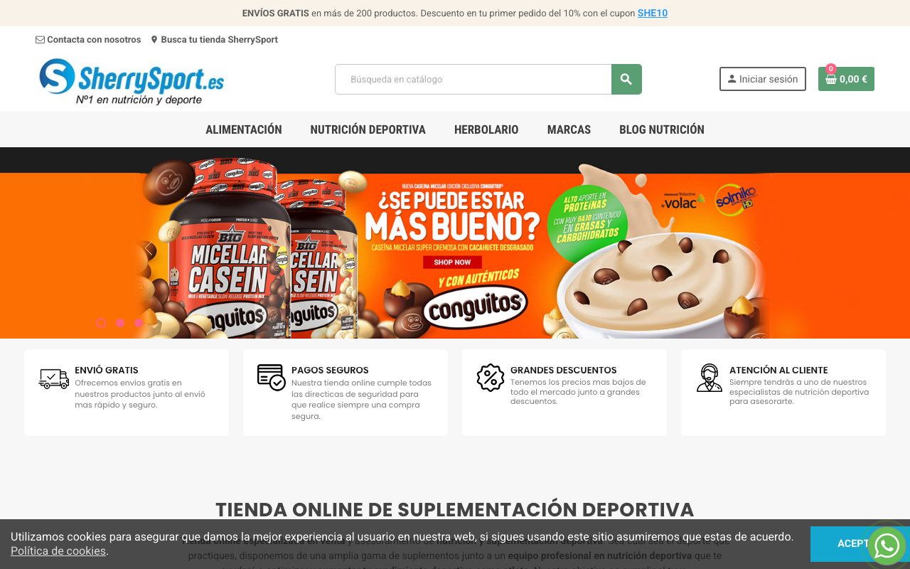 Captura de pantalla de la home de Sherry Sport