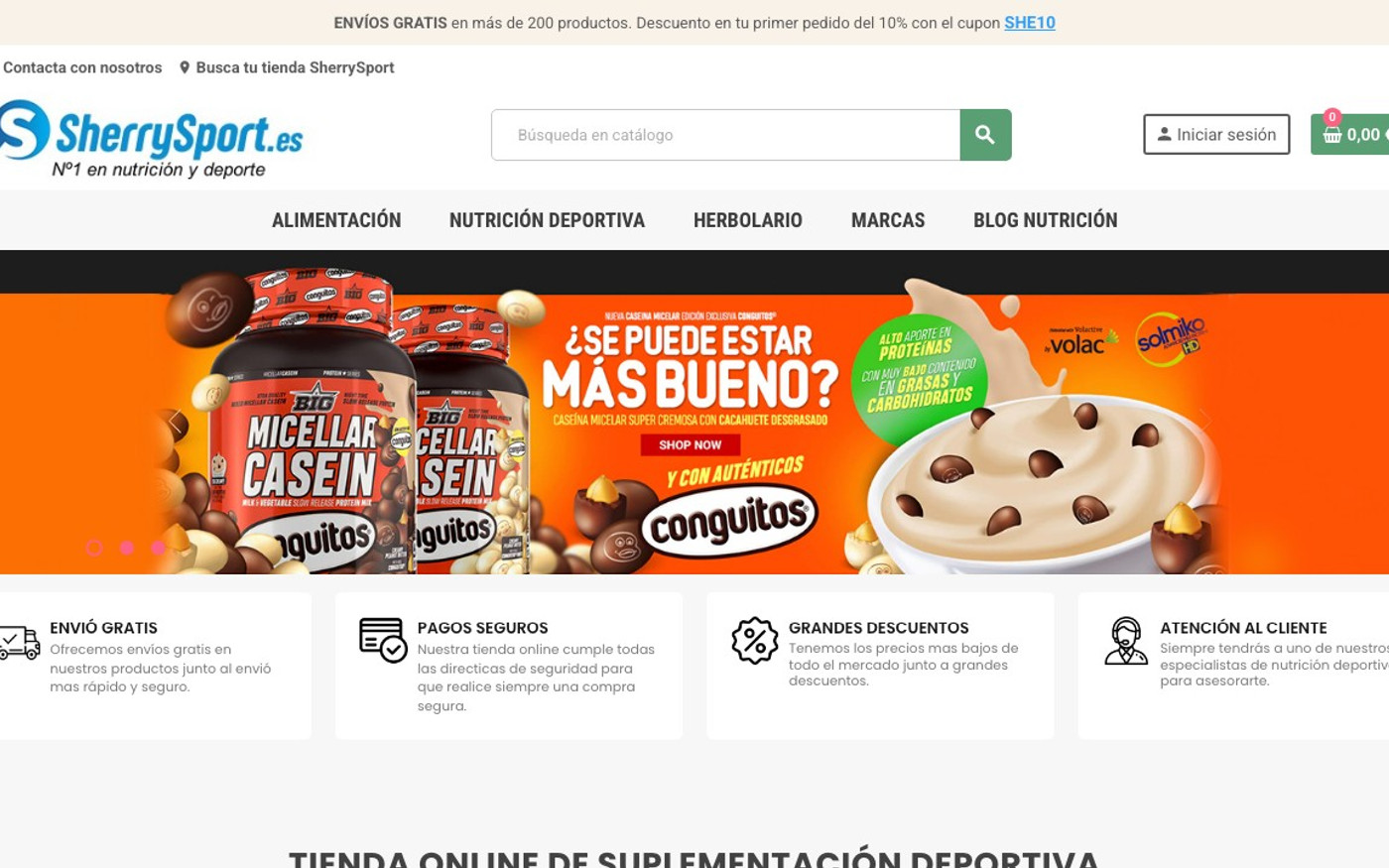 Captura de pantalla de la home de Sherry Sport