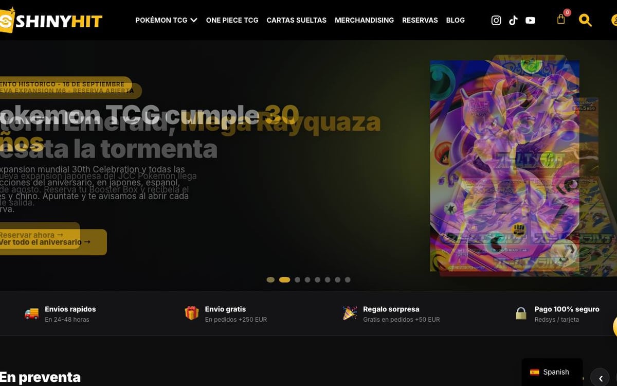 Captura de pantalla de la home de ShinyHit
