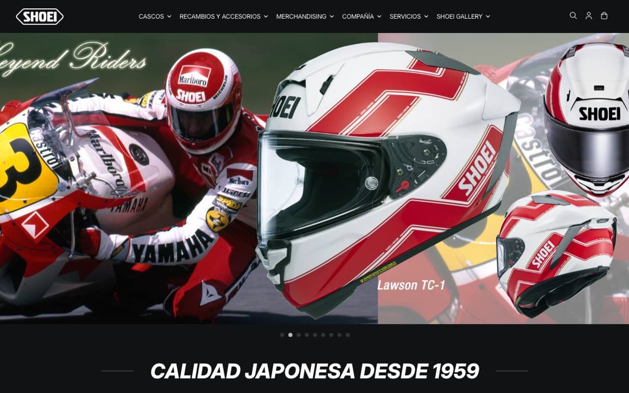 Captura de pantalla de la home de Shoei