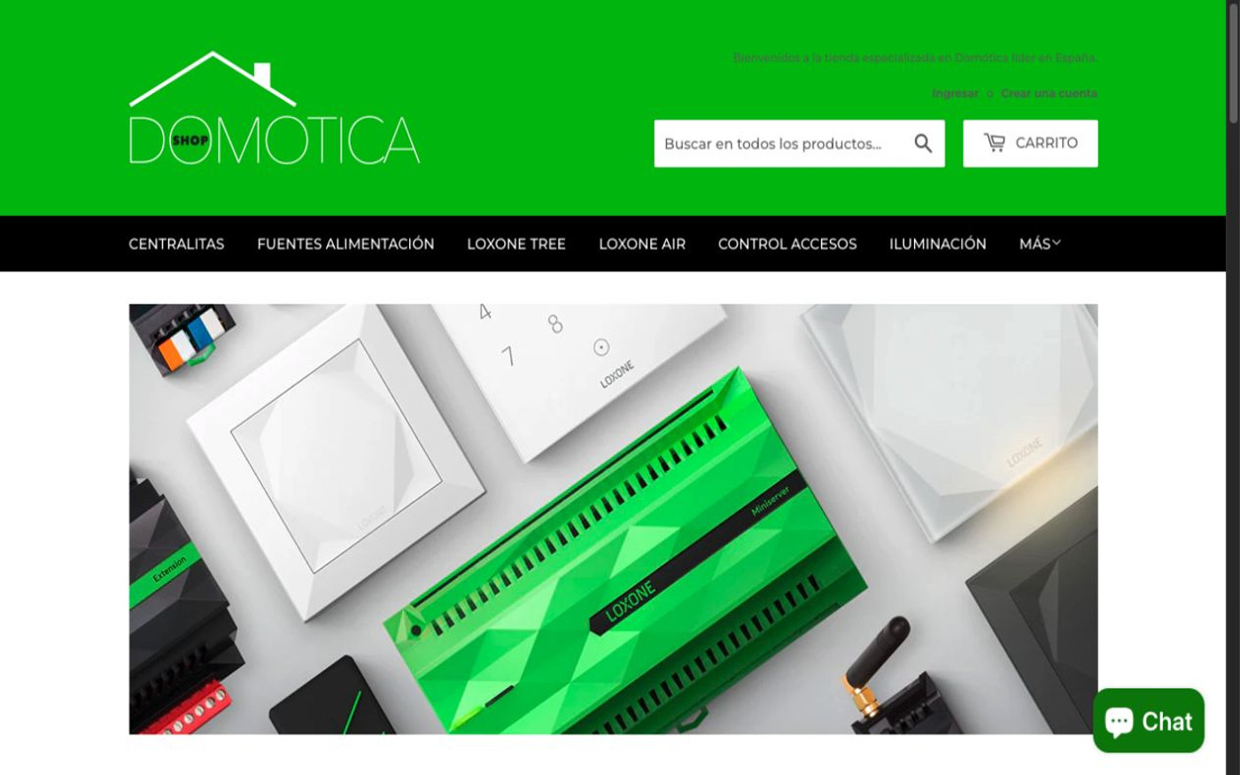 Captura de pantalla de la home de Shop Domótica