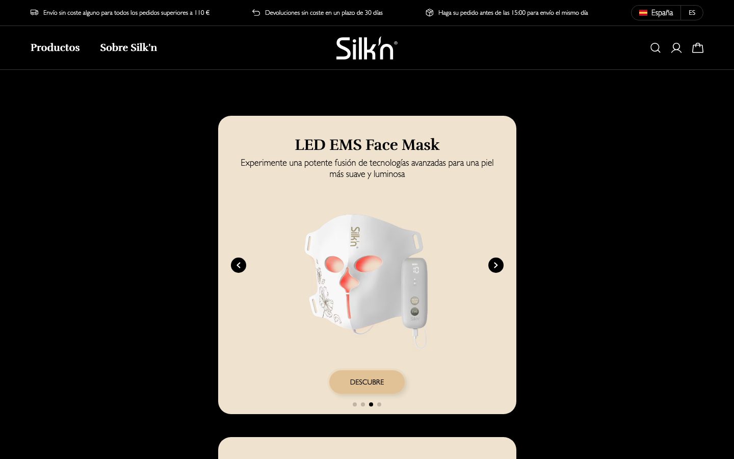 Captura limpia de la home oficial de Silk'n