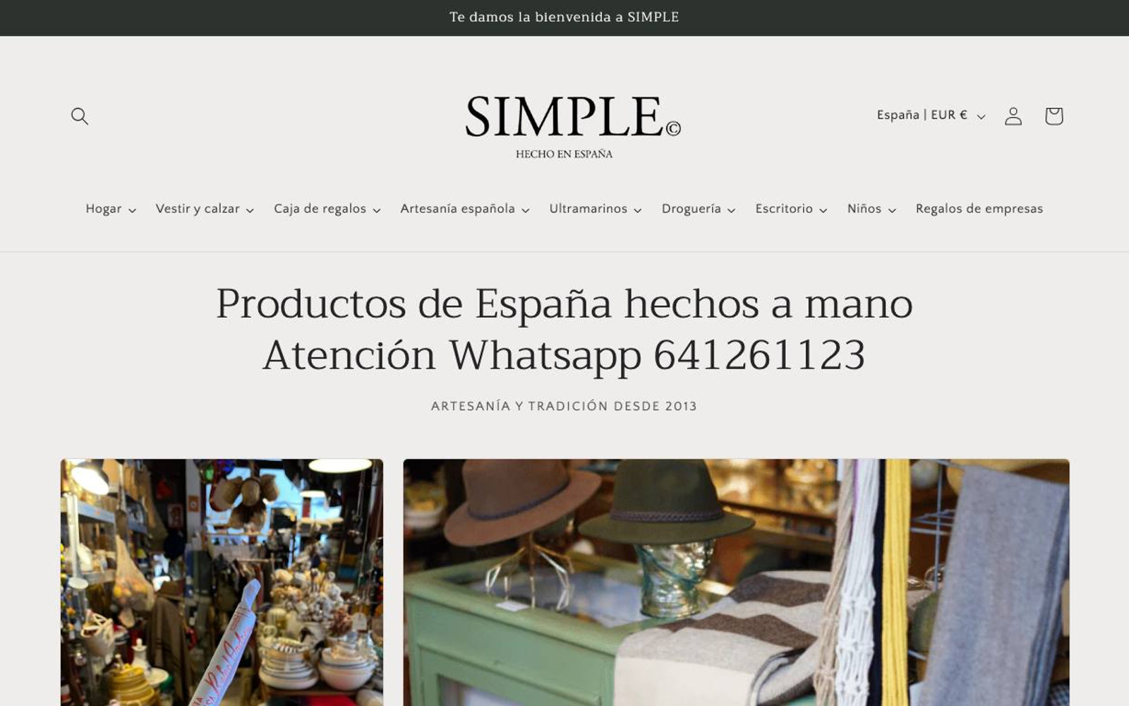 Captura de pantalla de la home de Simple