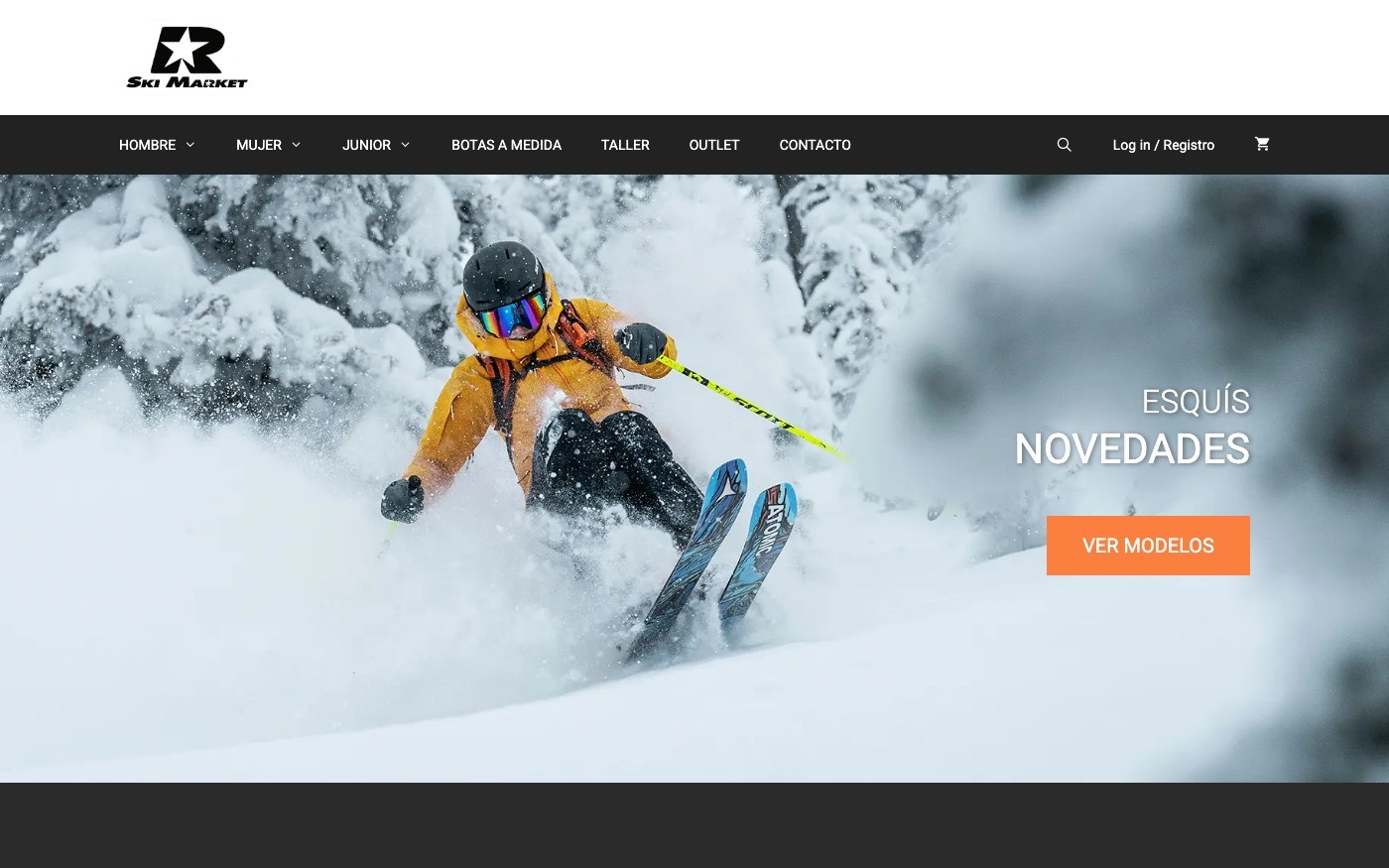 Captura de pantalla de la home de SkiMarket