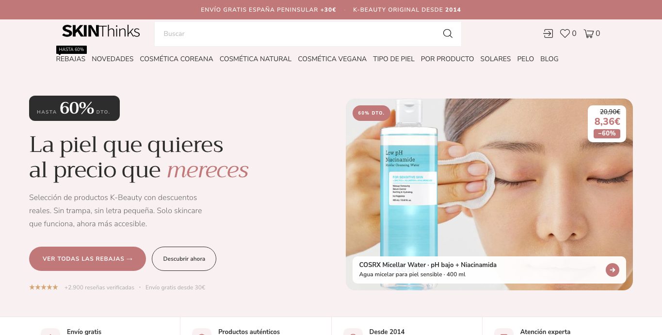 Captura real de la home de Skin Thinks