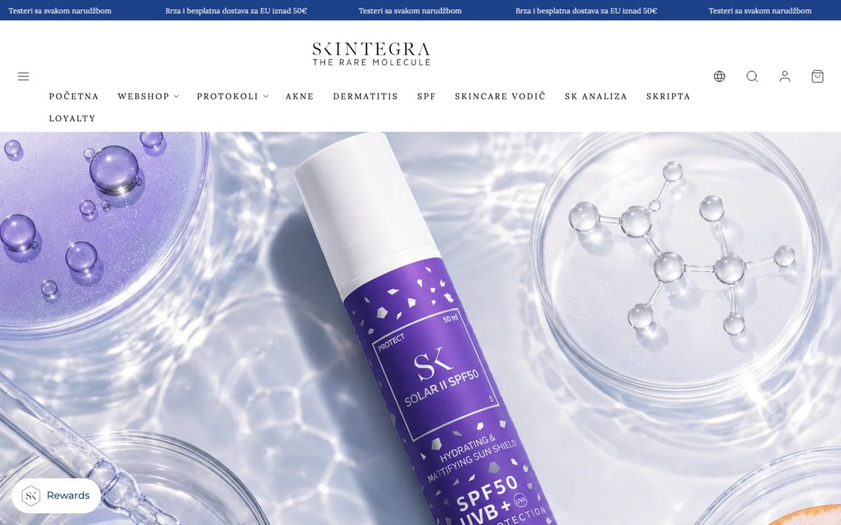 Captura de pantalla de la home de Skintegra