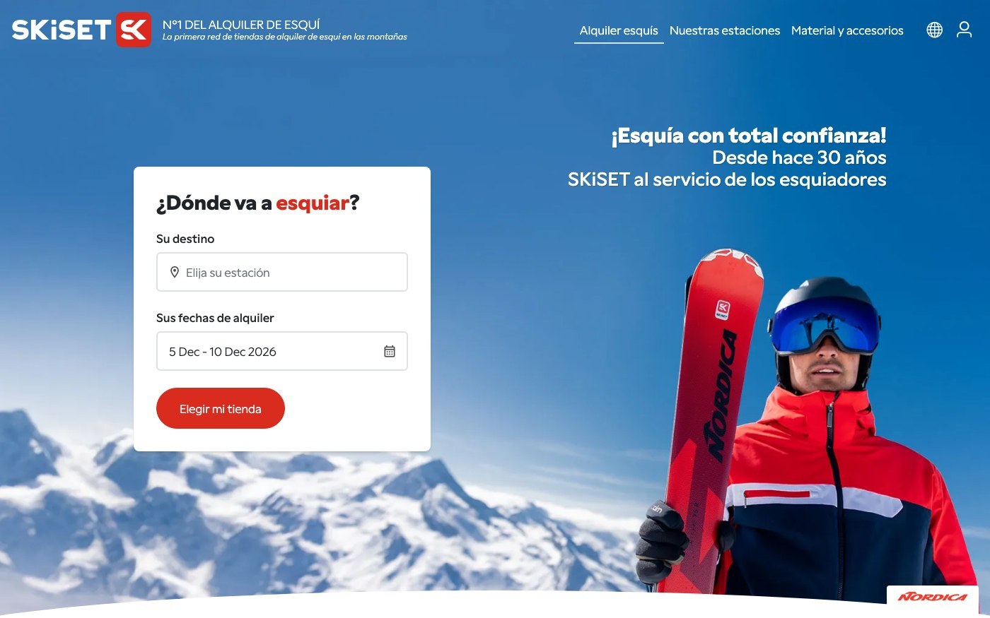 Captura de pantalla de la home de Skiset