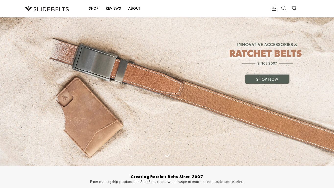 Captura real de la home de SlideBelts