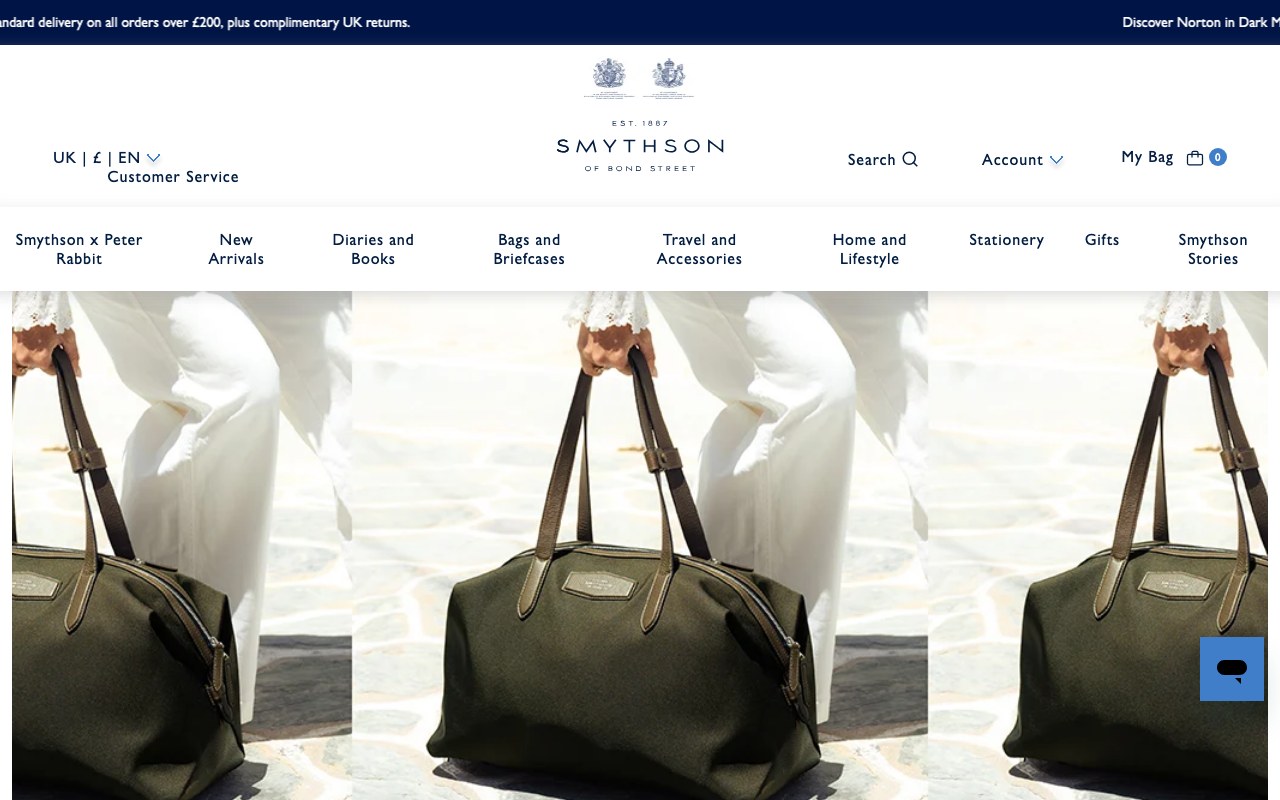 Captura de pantalla de la home de Smythson