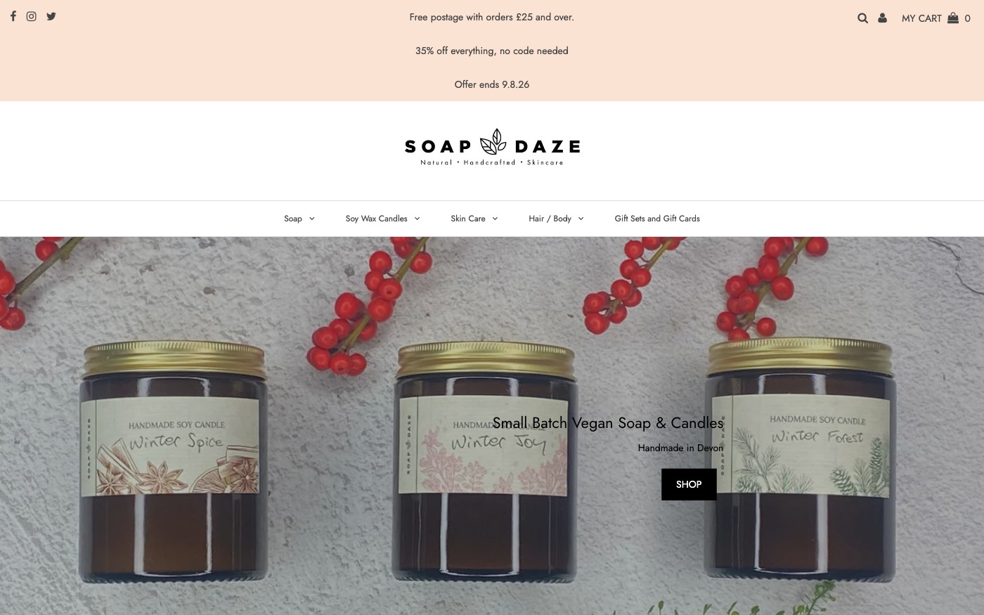 Captura de pantalla de la home de Soap Daze