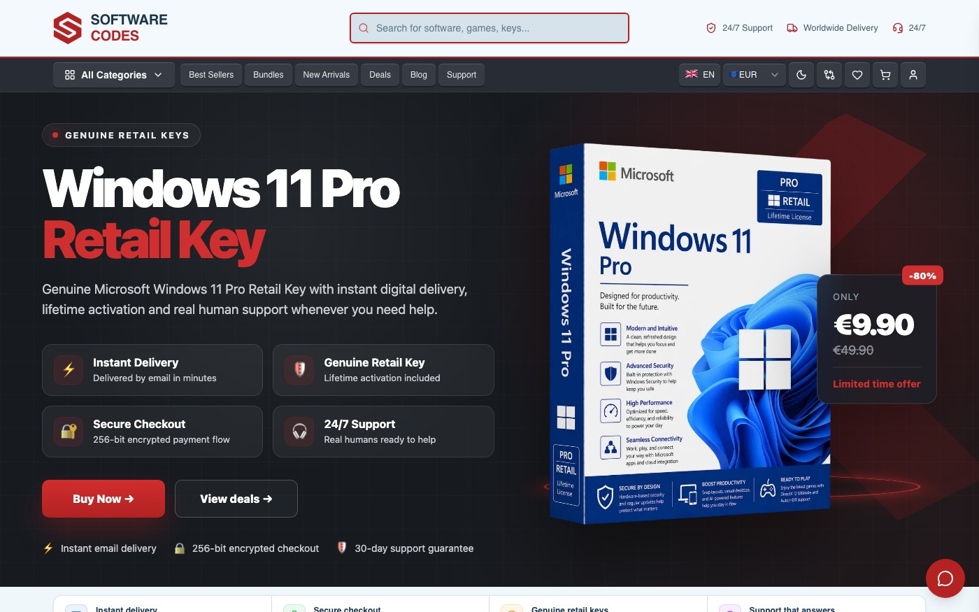 Captura limpia de la home oficial de Software Codes