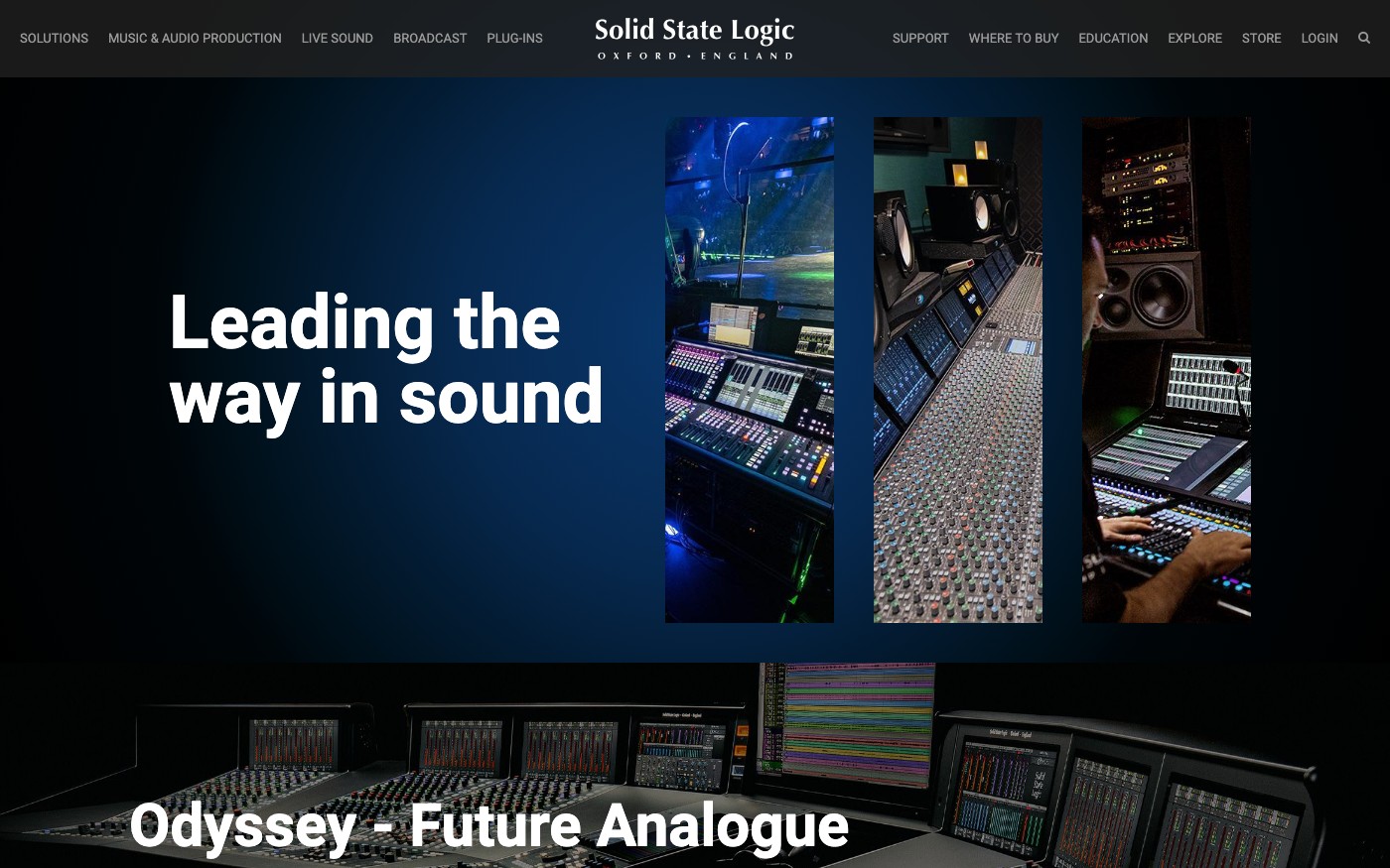 Captura de pantalla de la home de Solid State Logic