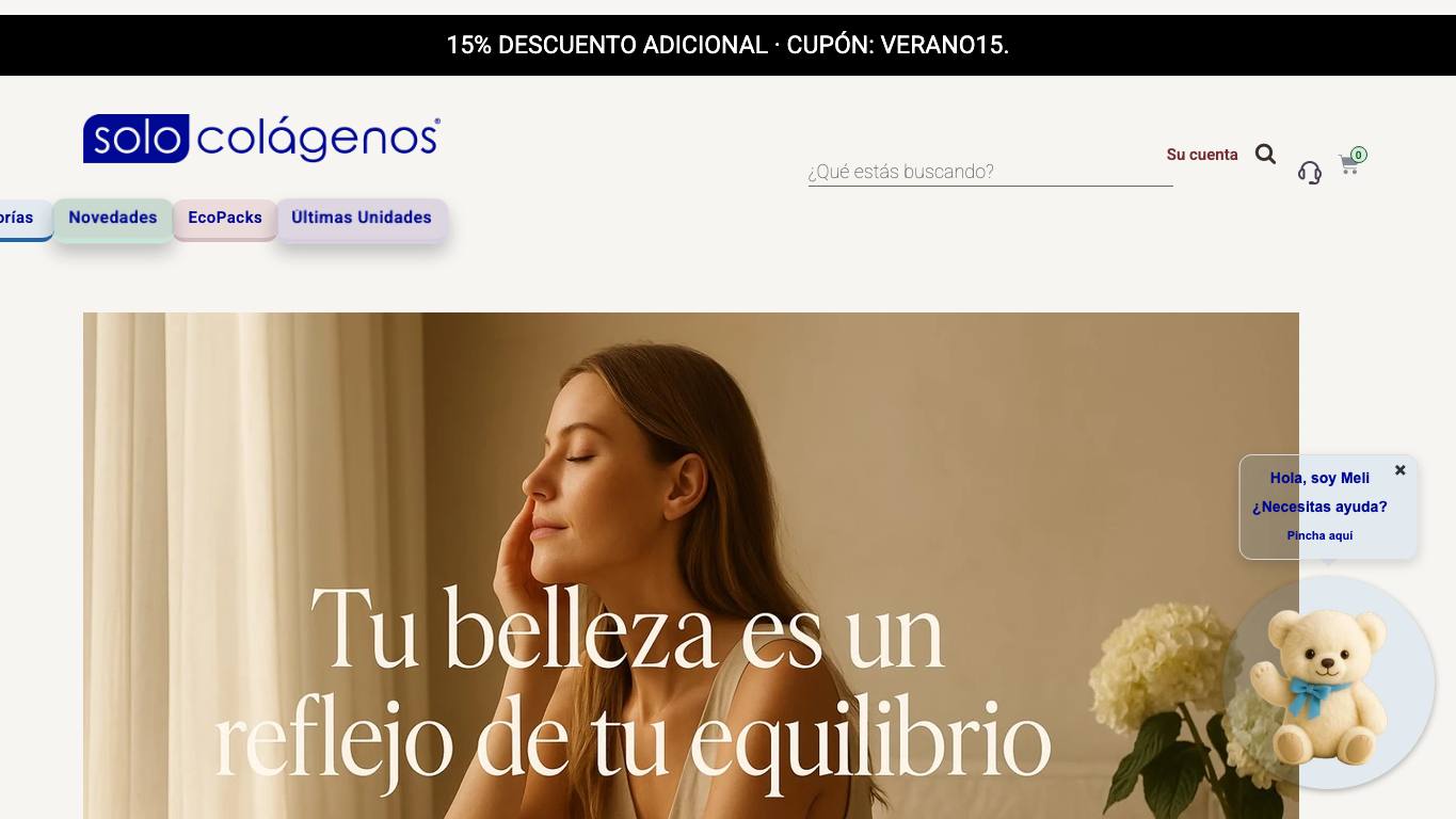 Captura de pantalla de la home de SoloColágenos