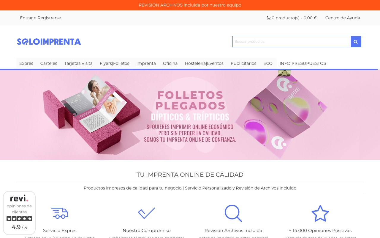 Página de inicio de Soloimprenta