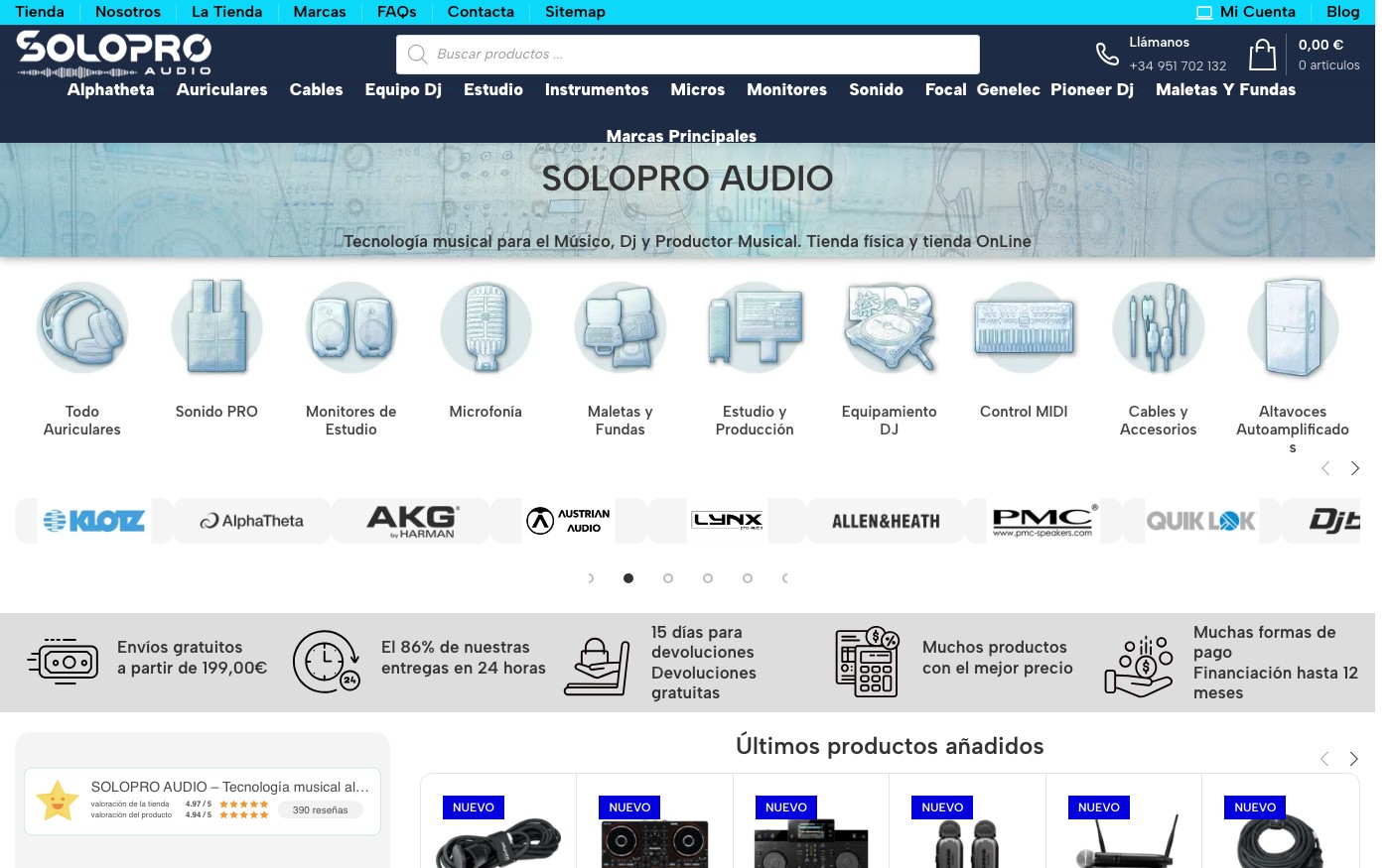 Captura limpia de la home oficial de SOLOPRO AUDIO