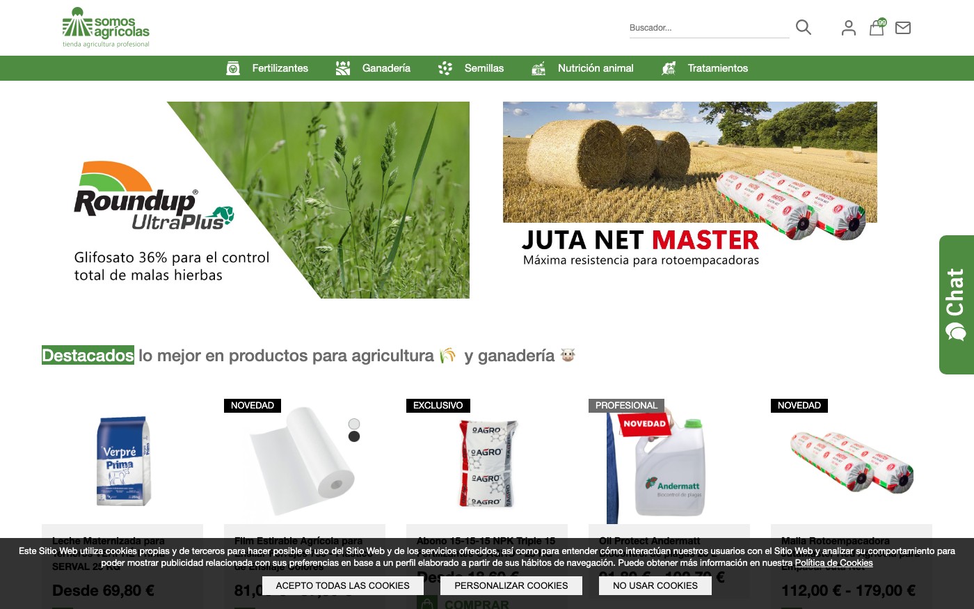 Captura de pantalla de la home de Somos Agrícolas